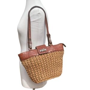 Vintage MC Marc Chantal Vintage Brown Trim and Woven Straw Purse Shoulder Bag